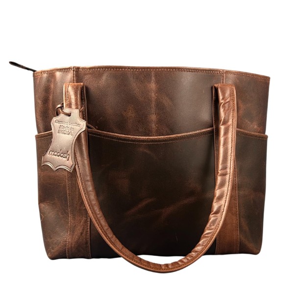 Madosh Genuine Leather Brown Tote Bag Messenger Bag Ladies Purse Crossbody Shoulder Satchel Handbag